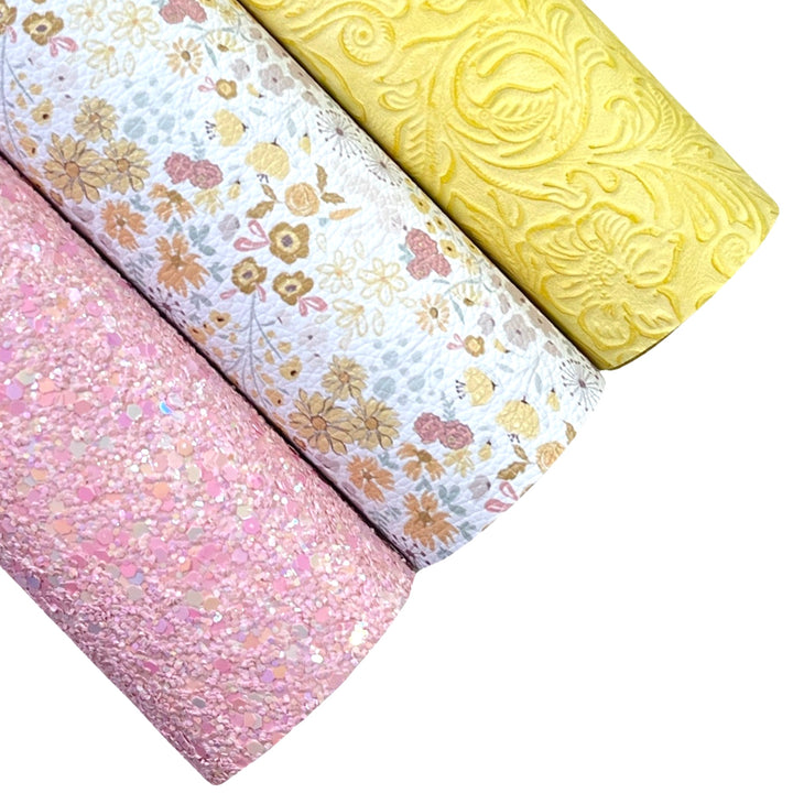 Pink and Yellow Wildflowers Glitter Leatherette Bundle