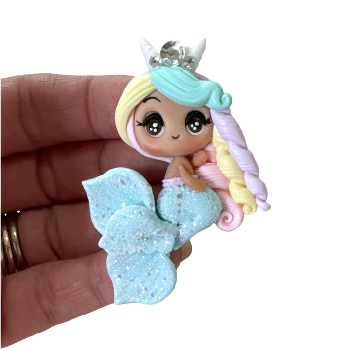 Rainbow Mermaid Bow Clay Embellishment (Olive Skin Tone) - Gorgeous Maker