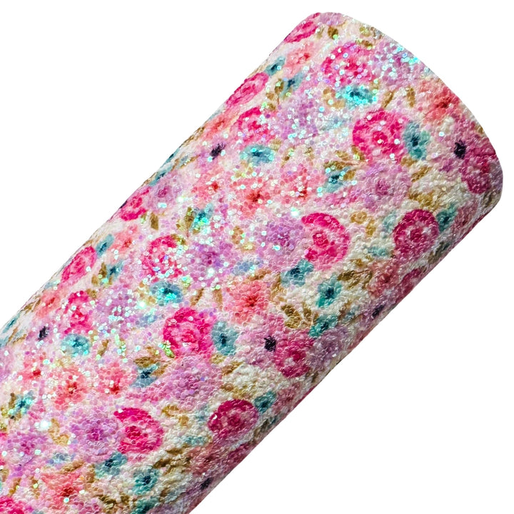 Pink Watercolour Roses Chunky Glitter Leather