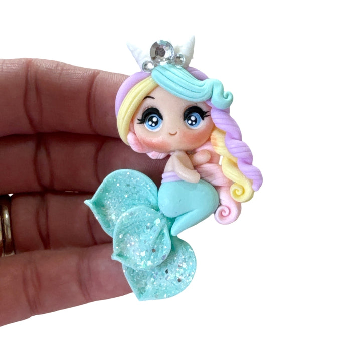 Mint Rainbow Mermaid Bow Clay Embellishment - Gorgeous Maker