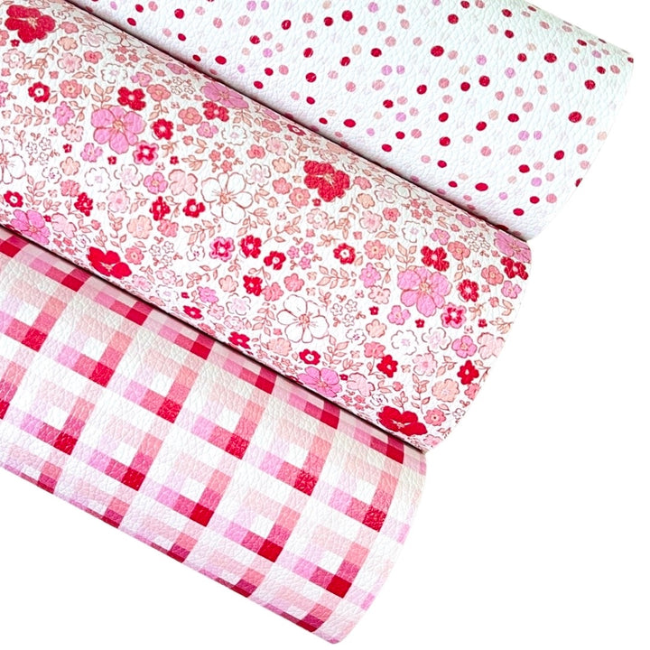 Pink and Red Floral, Dots and Plaid Leatherette Bundle