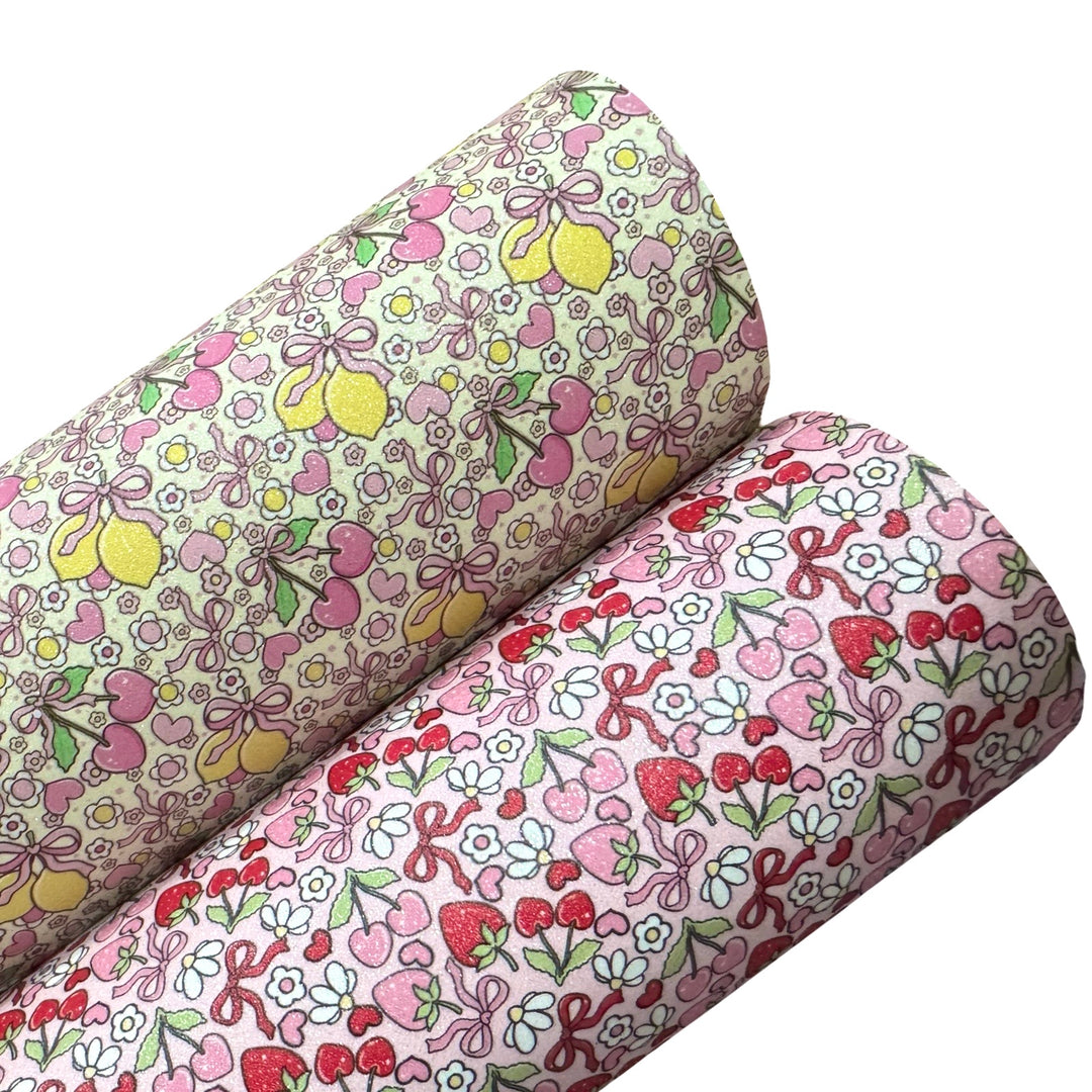 Strawberry Cherry Ribbons Faux Leatherette & Glitter Suede