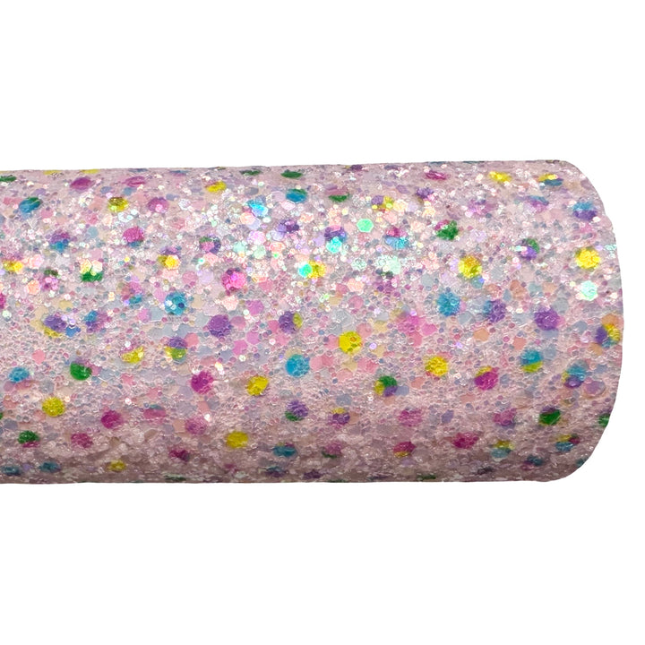Pink Rainbow Watercolour Dots Chunky Glitter Leather
