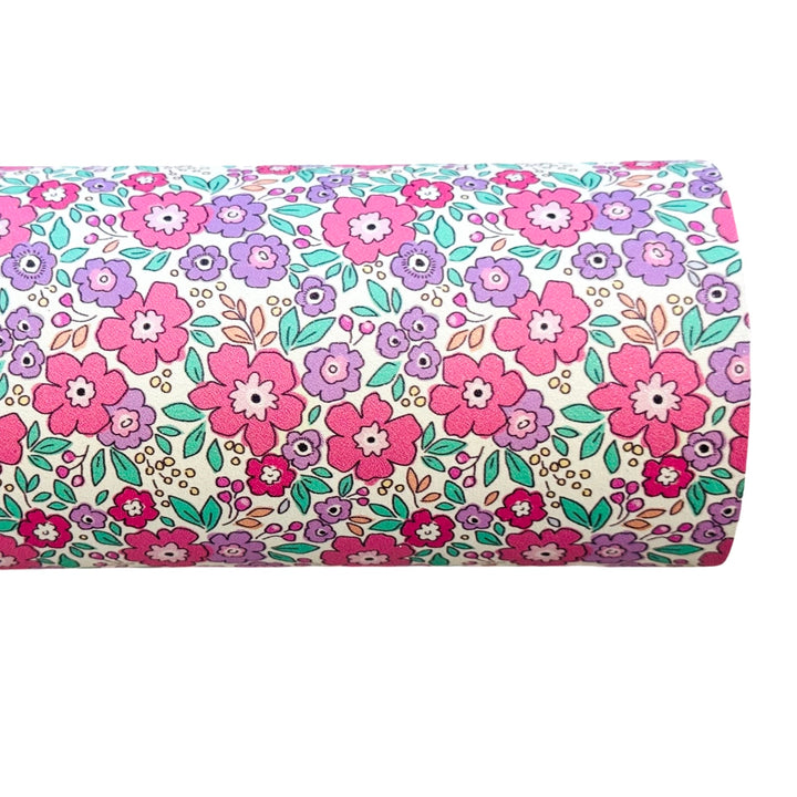 Pink Purple Floral Shimmer Suede Leatherette