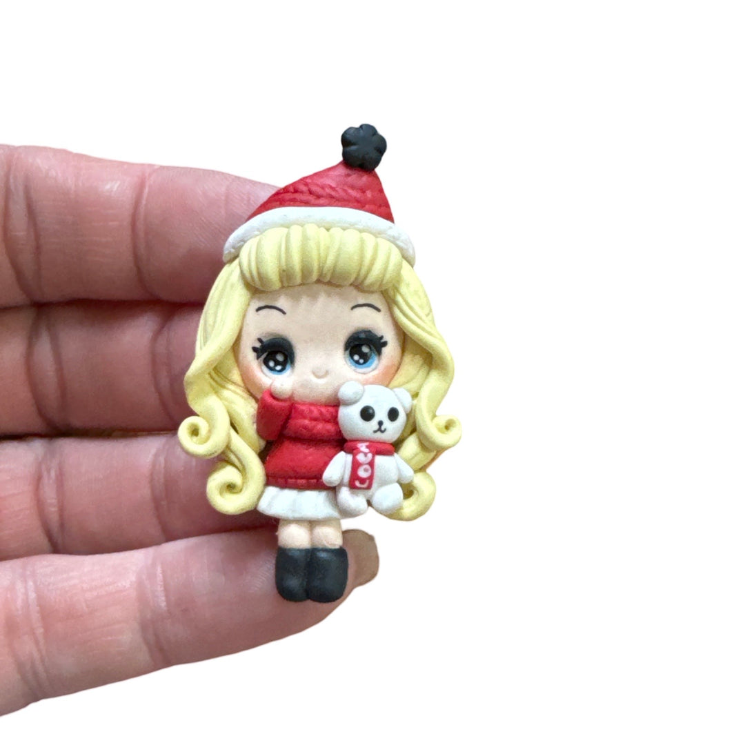 Christmas Girl with Teddy Bow Clay