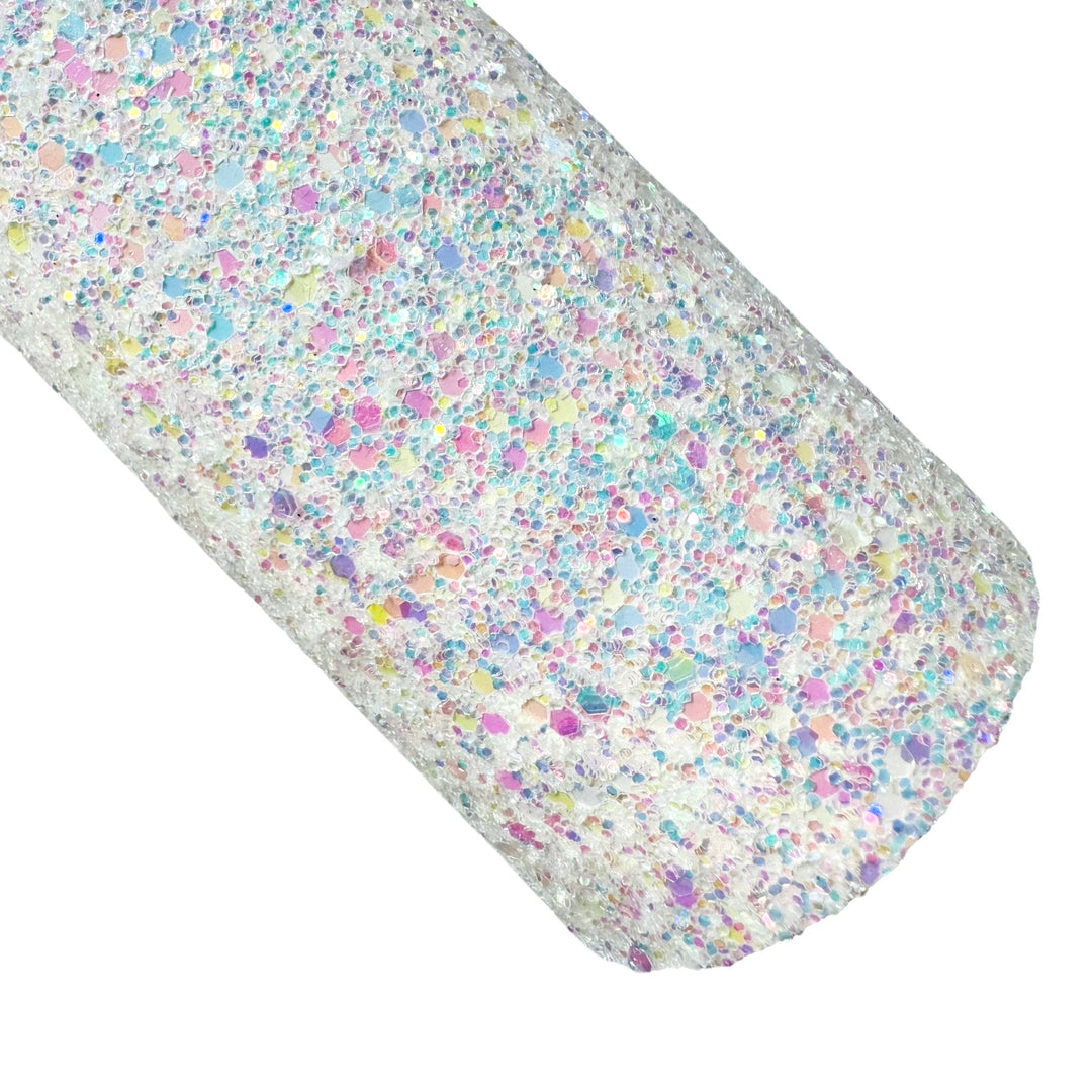 Angelic White Rainbow Chunky Glitter Leather