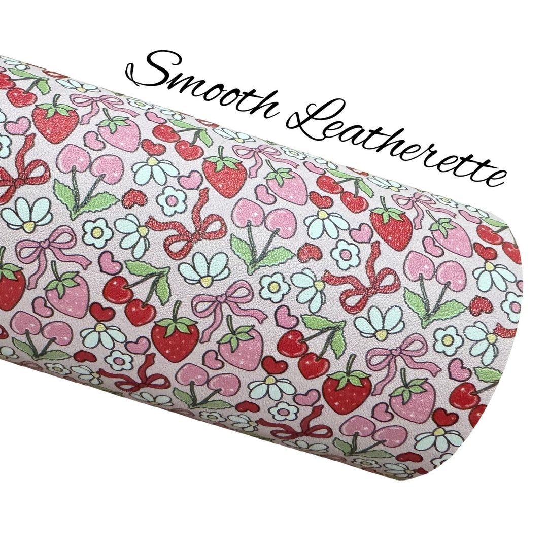 Strawberry Cherry Ribbons Faux Leatherette & Glitter Suede