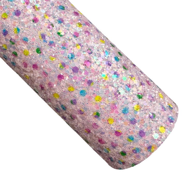 Pink Rainbow Watercolour Dots Chunky Glitter Leather
