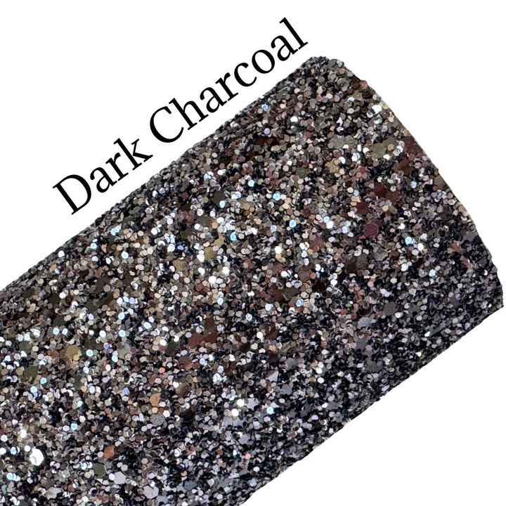 Dark Charcoal Chunky Glitter Leather