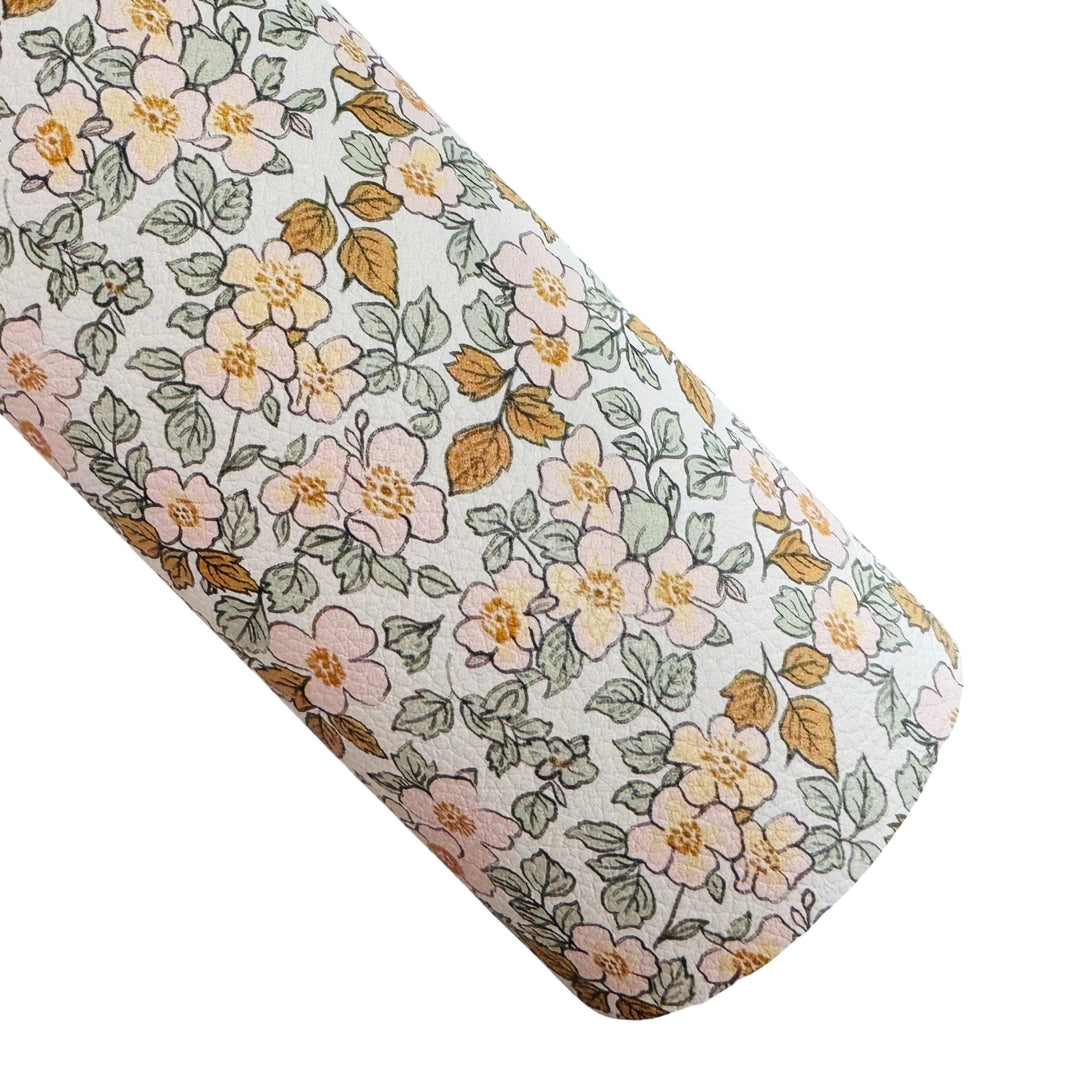 Pink and Gold Floral Custom Printed Leatherette or Shimmer Suede