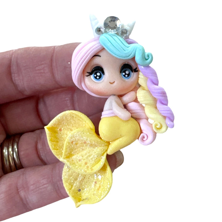 Yellow Rainbow Mermaid Bow Clay Embellishment - Gorgeous Maker