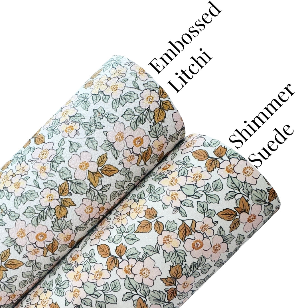 Pink and Gold Floral Custom Printed Leatherette or Shimmer Suede