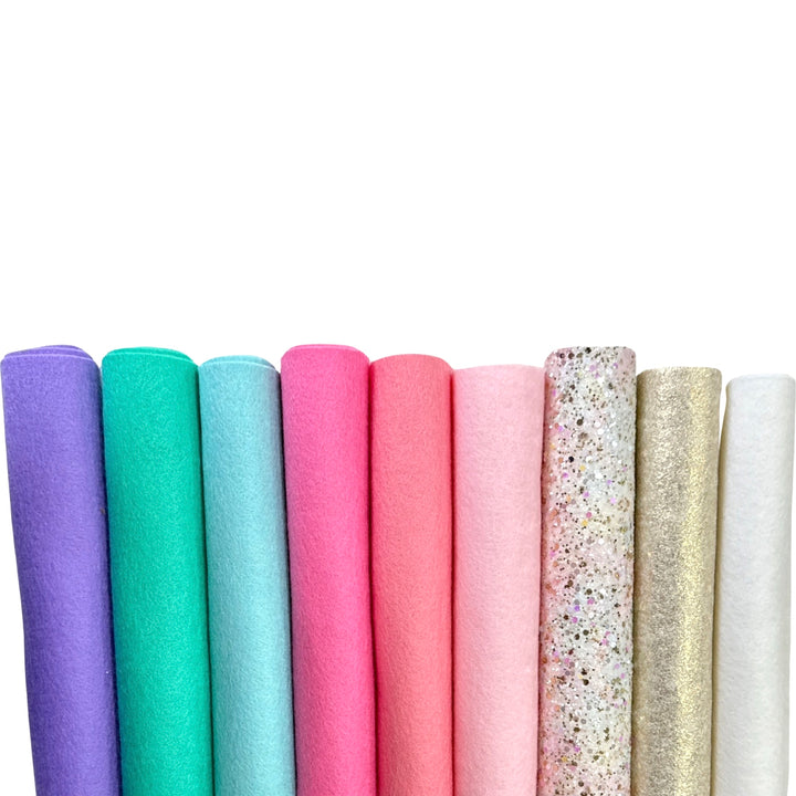Candy Rainbow Glitter and 100% Pure Wool Felt Bundle (Incl. Metallic Gold Wool Felt sheet)