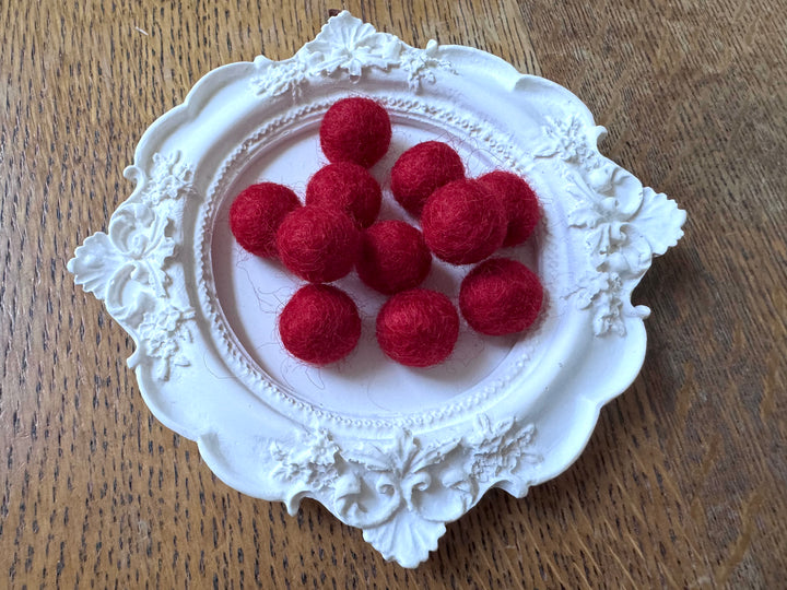 100% Wool Felt Balls 1cm 3/8” ~ Red