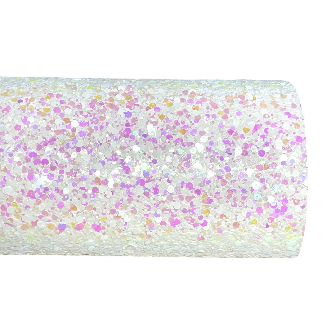 Snow Fairy Chunky Glitter Leather | Available in rolls | Holographic White Big Sequin Glitter Leather
