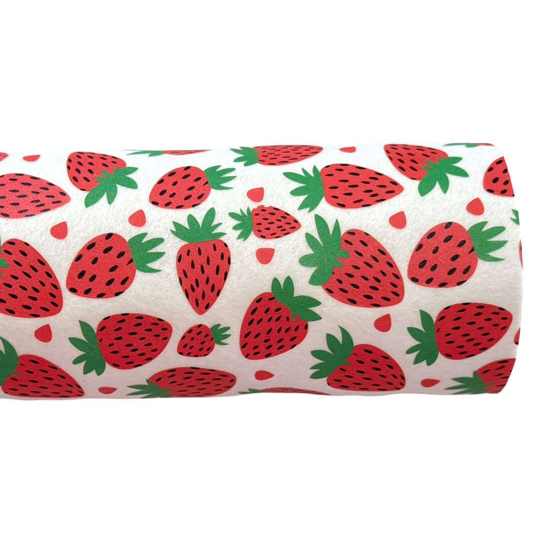 Red Strawberry Patch Printed 100% Pure Wool Felt