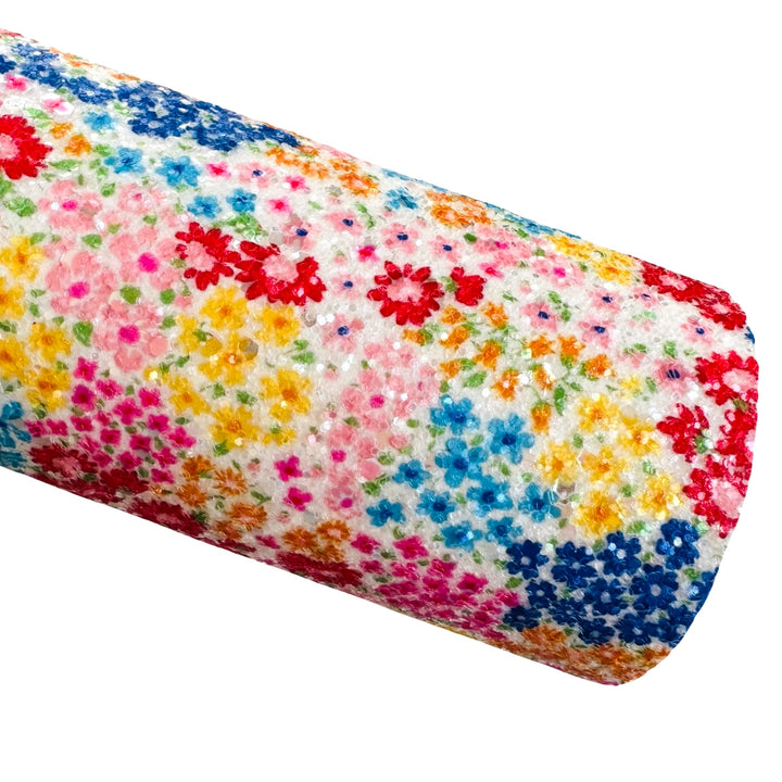 Bright Tiny Floral Chunky Glitter Leather