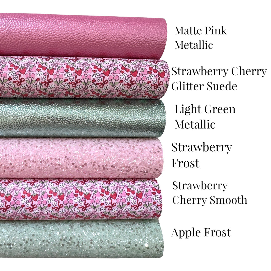 Strawberry Cherry Ribbons Faux Leatherette & Glitter Suede