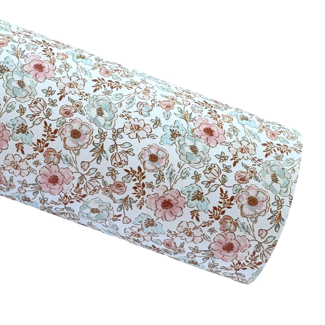 Watercolour Boho Floral White Smooth Floral Leatherette - Muse Bloom Design