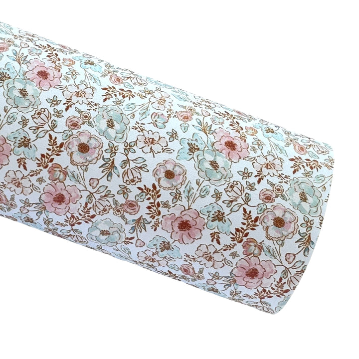Watercolour Boho Floral White Smooth Floral Leatherette - Muse Bloom Design