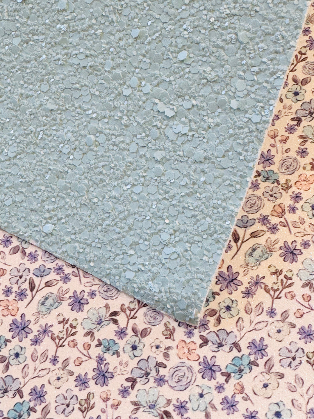 Blue White Floral Shimmer Suede