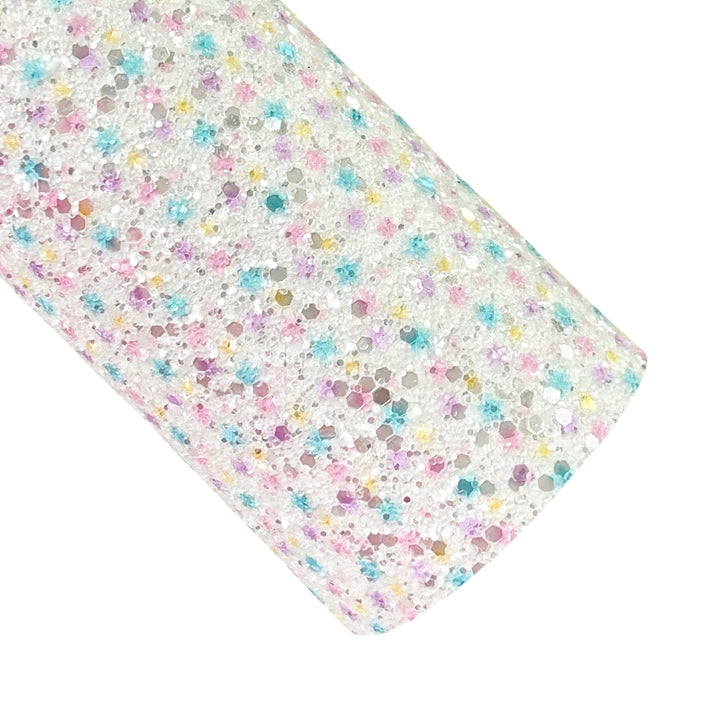 Crystal White Rainbow Dots Chunky Glitter Leather