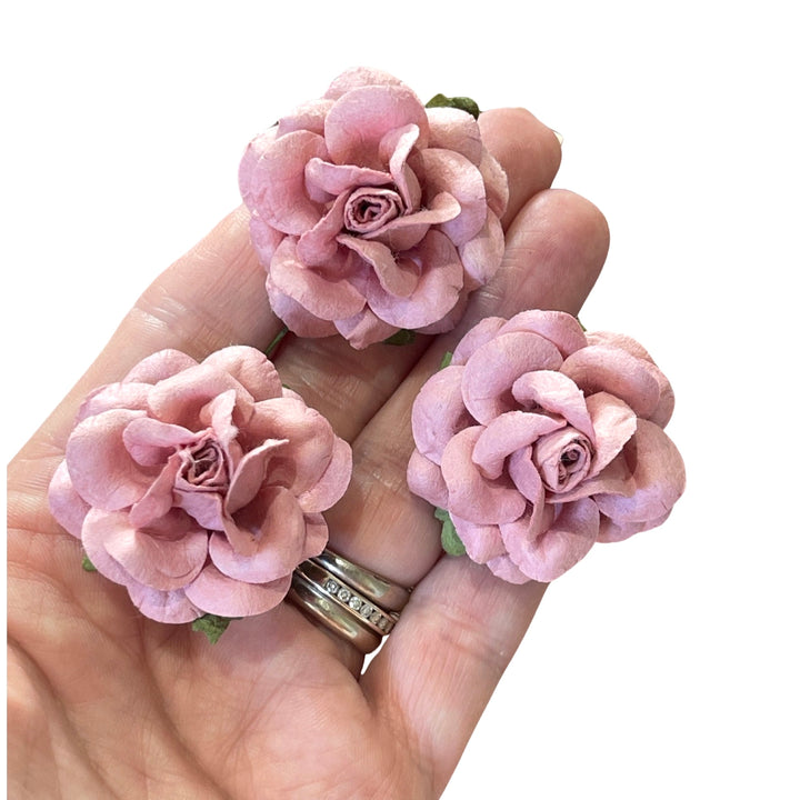 37mm Romantic Rose Mulberry Paper Flowers - 3.75cm - Dusty Pink
