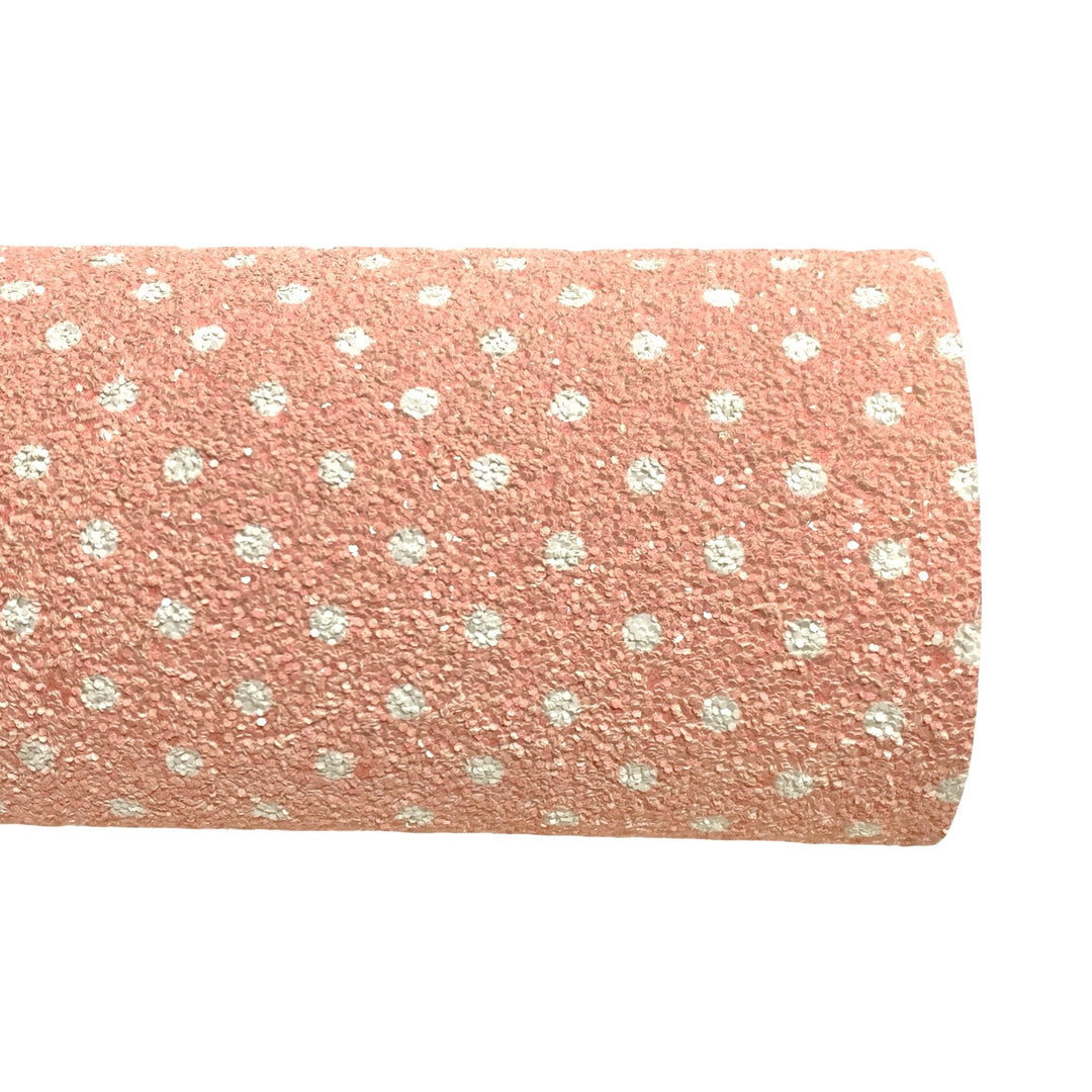 Toile à paillettes épaisses à pois blancs rose pêche