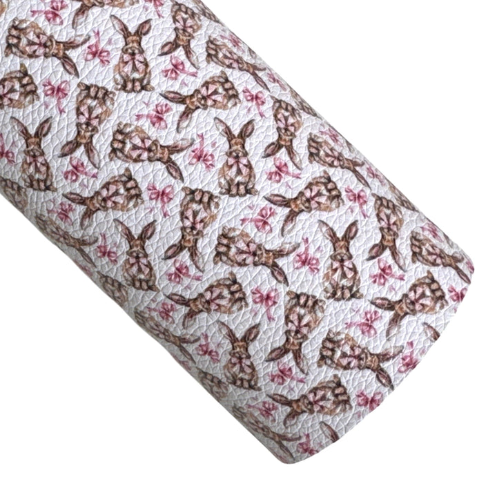 Pink Bow Bunny Print Faux Leather