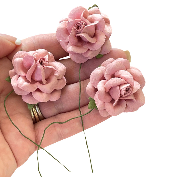 37mm Romantic Rose Mulberry Paper Flowers - 3.75cm - Dusty Pink