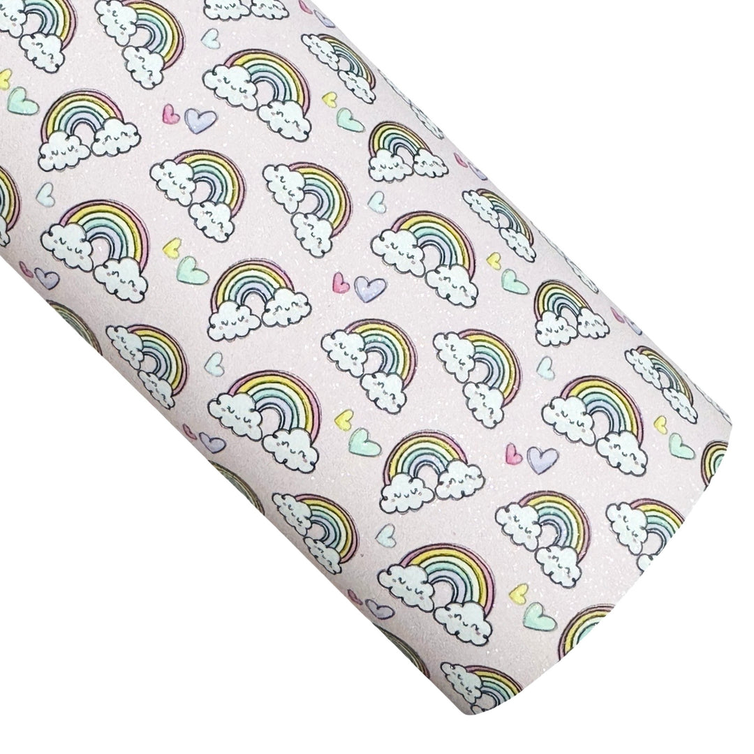 Rainbows and Clouds Shimmer Suede Leatherette