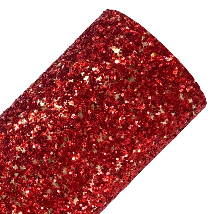 Red and Gold Star Chunky Glitter Leather