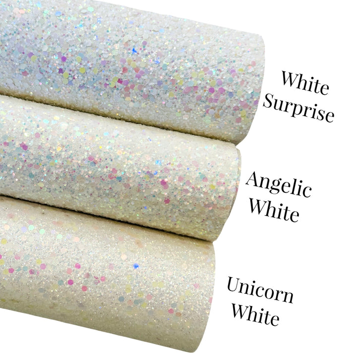 Angelic White Rainbow Chunky Glitter Leather