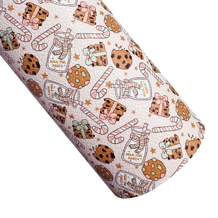 Milk Cookies and Candy Canes Print Faux Leatherette - Muse Bloom Designs Custom Print