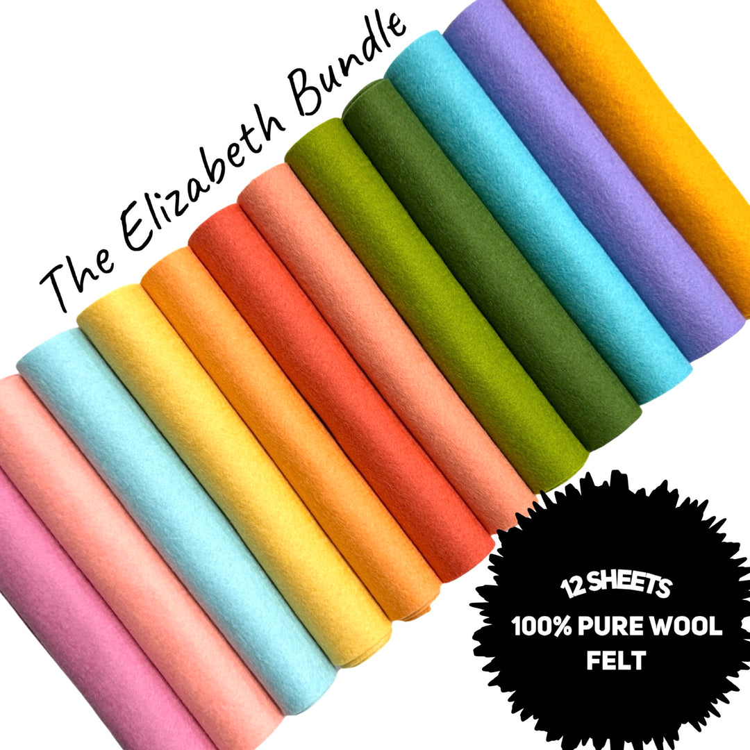 The Elizabeth Rainbow Wool Felt Bundle ~ 12 Sheets of 100% Pure Wool Felt