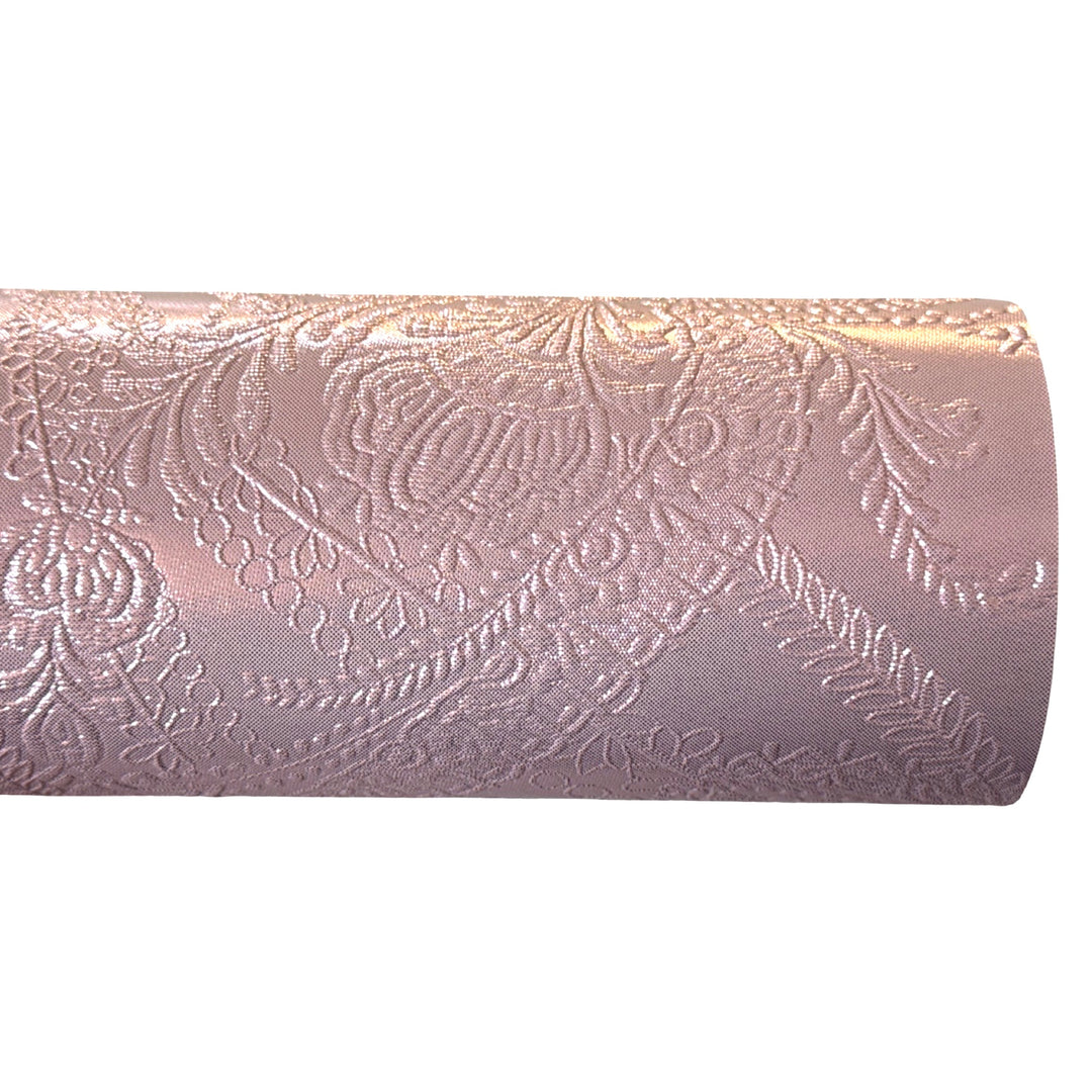 Dusty Pink Floral Embossed Metallic Leatherette