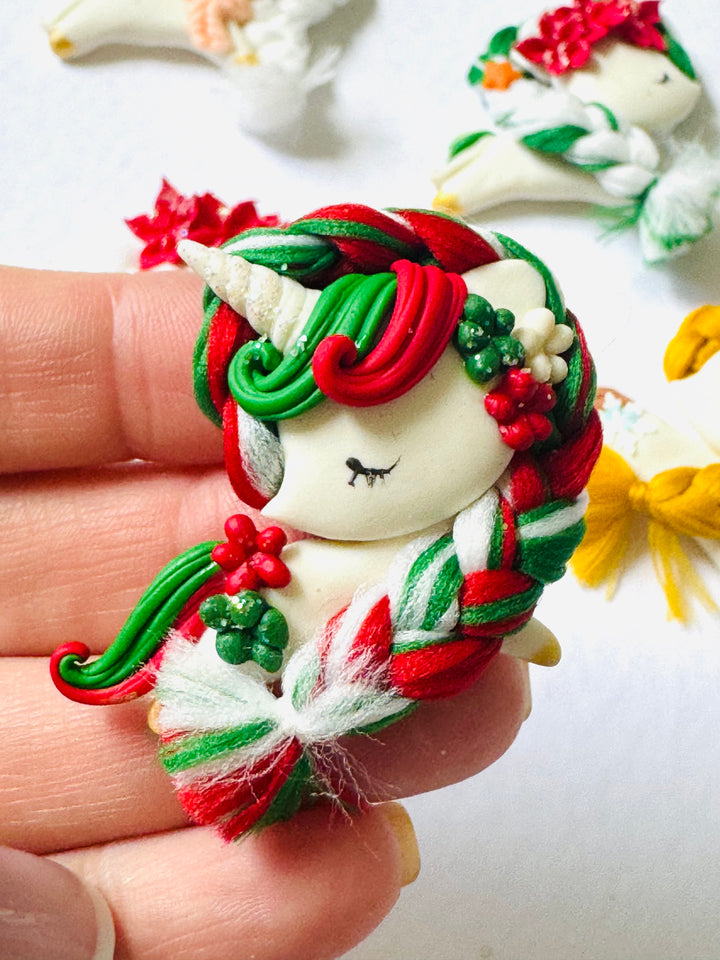 Christmas Unicorn Bow Clays