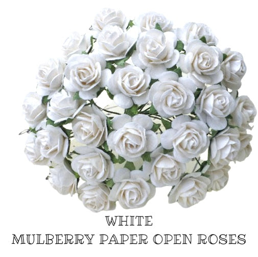 Fleurs en papier de mûrier blanc de 1 cm - Roses à pétales arrondis de 1 cm - Blanc - 10 pièces ou 50 pièces en vrac 