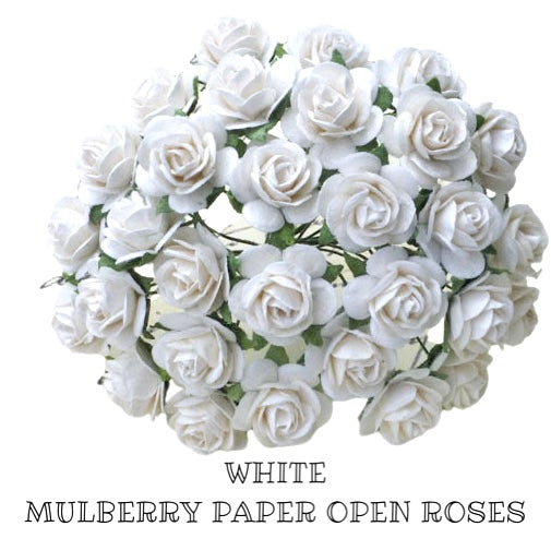 1cm White Mulberry Paper Flowers - 1cm Rounded Petal Roses - White - 10 pcs or Bulk 50 pcs