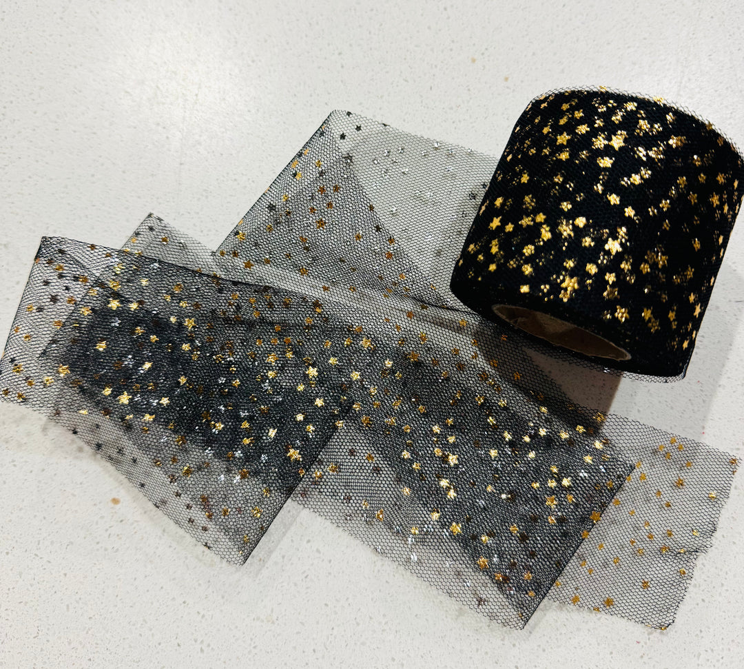Black Tulle with Gold Stars - 6cm