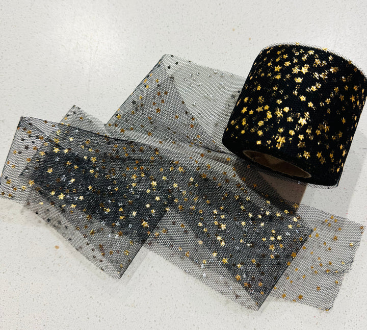 Black Tulle with Gold Stars - 6cm