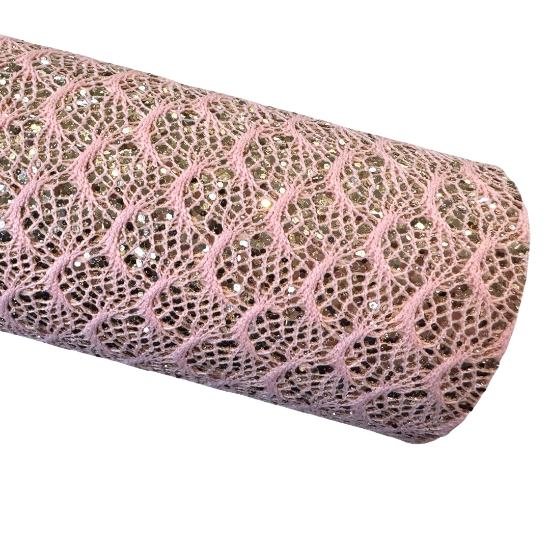 Peach Gold Chunky Glitter Lace Leatherette