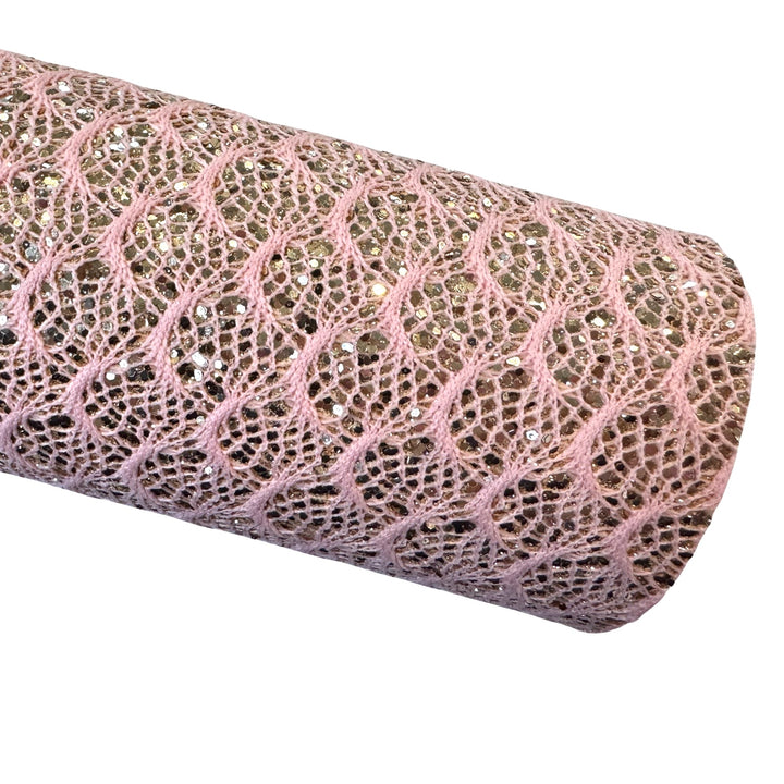 Peach Gold Chunky Glitter Lace Leatherette