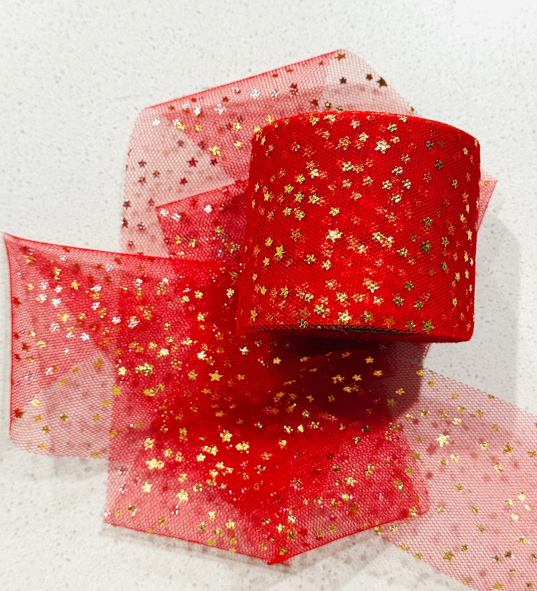 Red Tulle with Gold Stars - 6cm