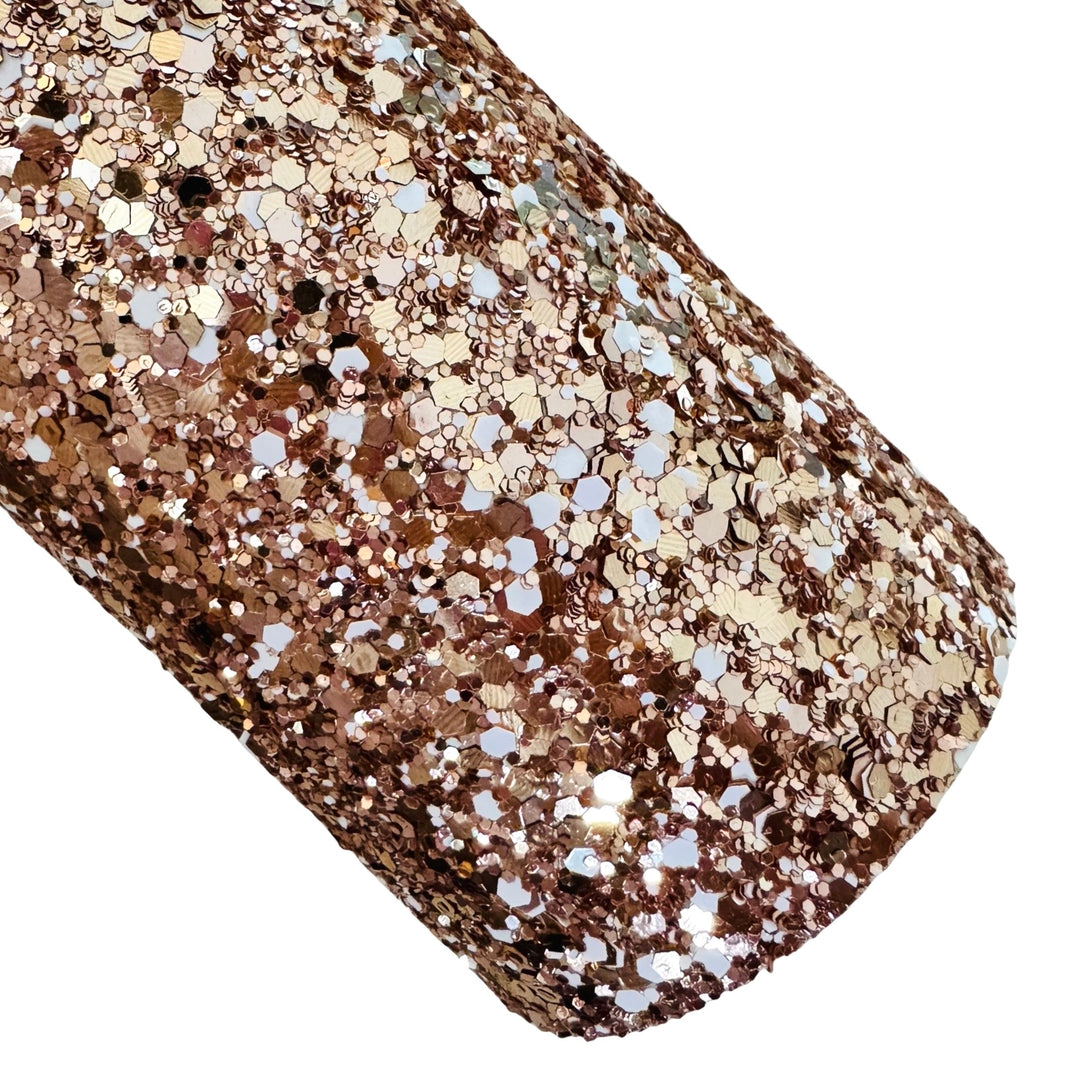 Rose Gold and White Chunky Glitter Leatherette