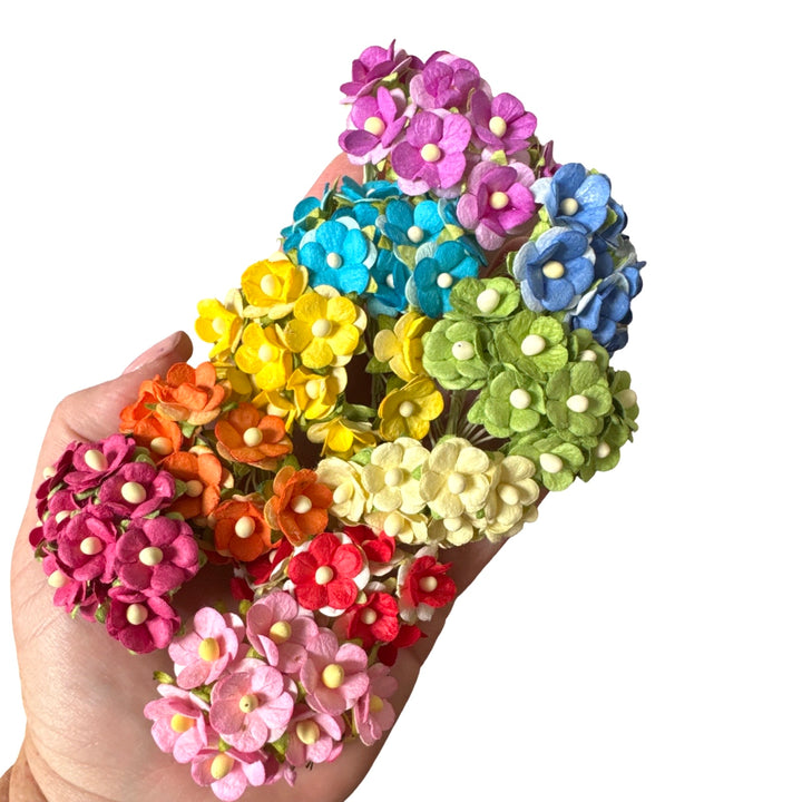 100 Pack 15mm Sweetheart Blossoms Mulberry Paper Flowers - Bulk 100 Mixed