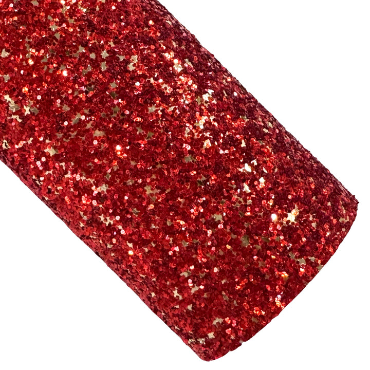 Red and Gold Star Chunky Glitter Leather