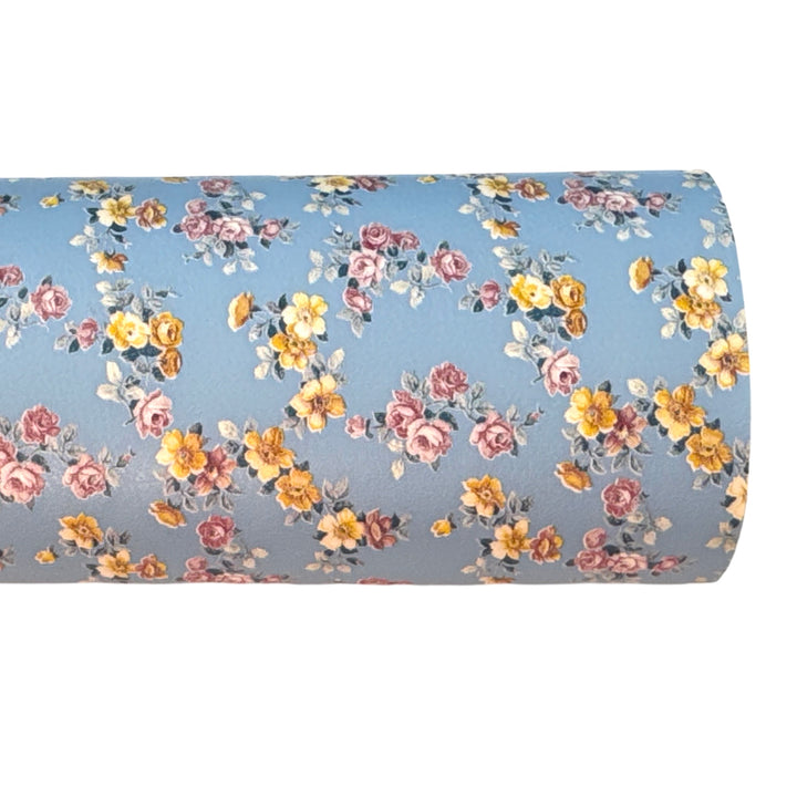 Pale Blue Petite Dainty Floral Leatherette in Smooth