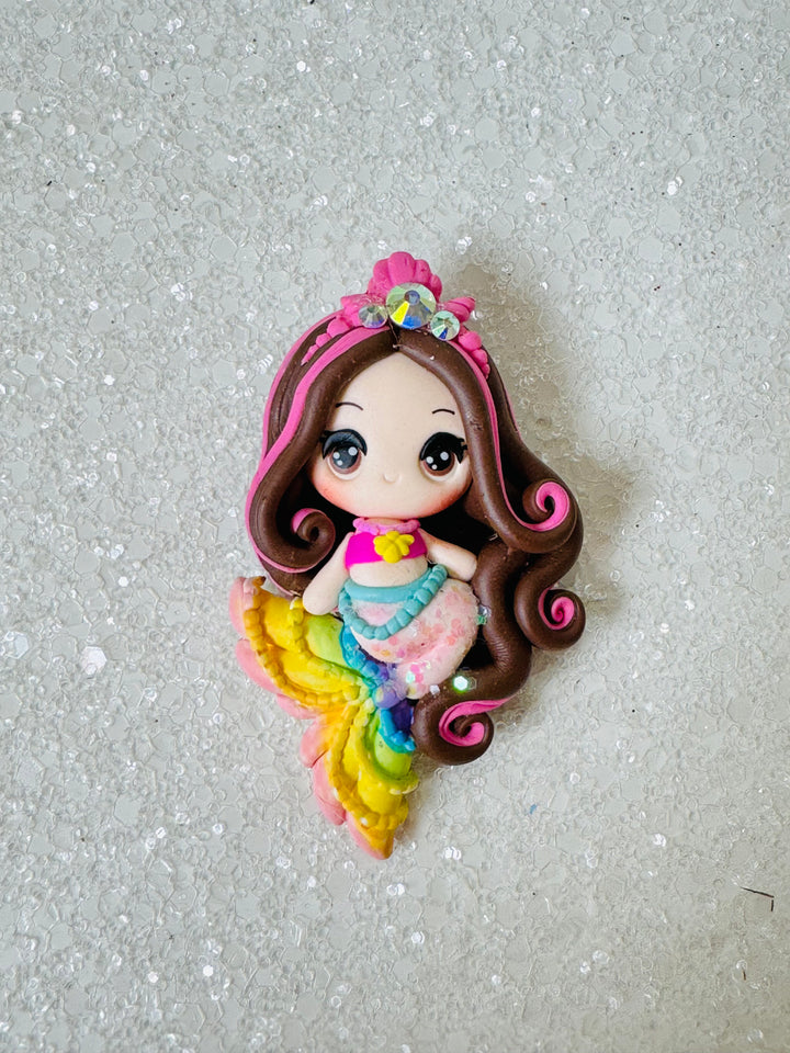 Brunette Rainbow Mermaid Bow Clay from Temptress Maker