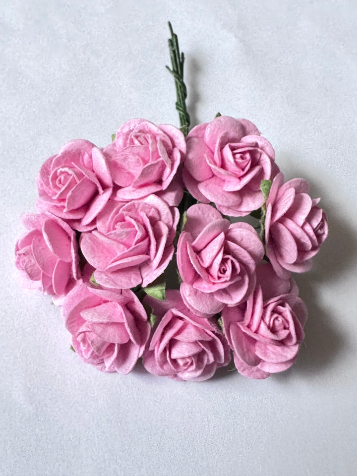 10 Pcs - 2cm Pink Mulberry Paper Flowers - Rounded Petal Roses